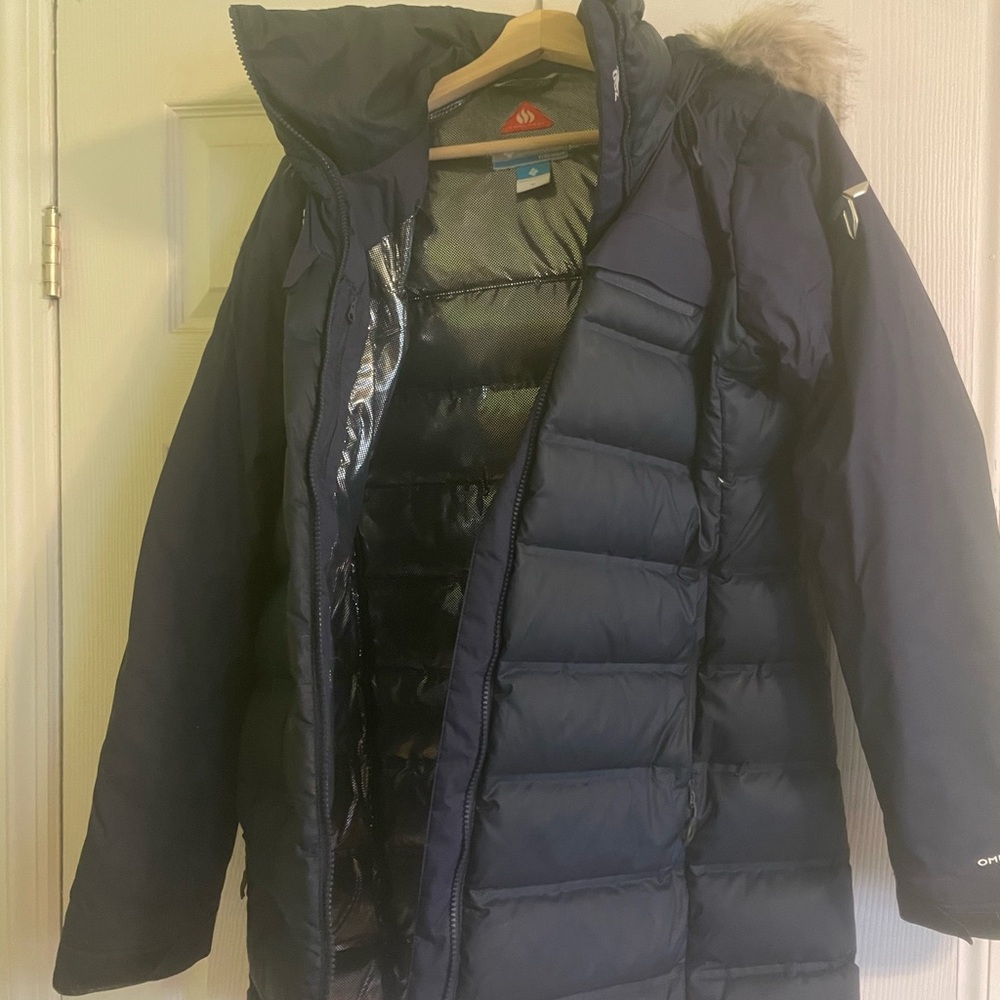 Navy Puffer with Fur Hood Columbia Omni Heat